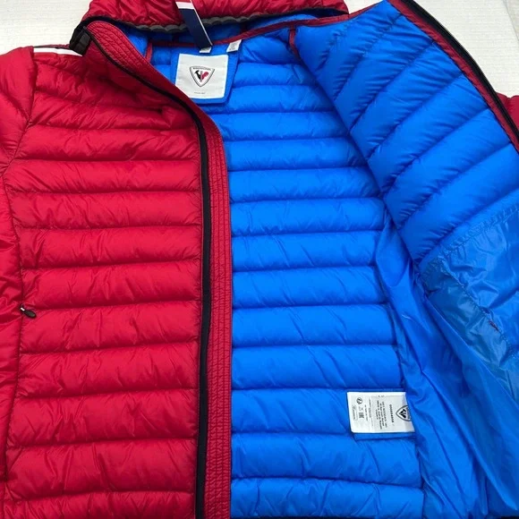 Rossignol Mens Coat 2X Red Duck Down Puffer Hooded‎ Jacket Ski Snowboard